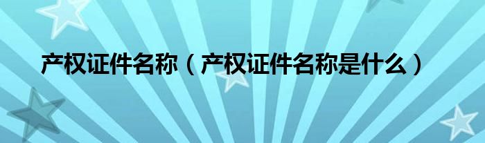 产权证件名称(产权证件名称是什么)