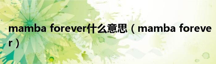 mamba forever什么意思(mamba forever)