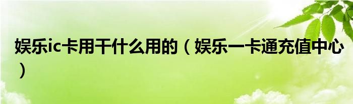 娱乐ic卡用干什么用的(娱乐一卡通充值中心)
