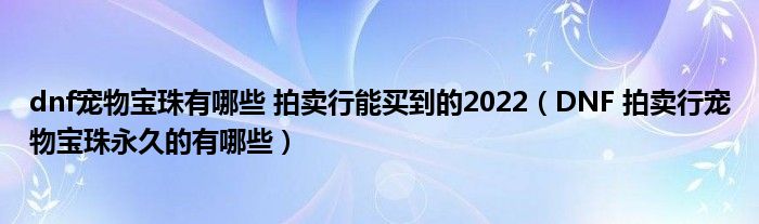 dnf宠物宝珠有哪些 拍卖行能买到的2022(DNF 拍卖行宠物宝珠永久的有哪些)