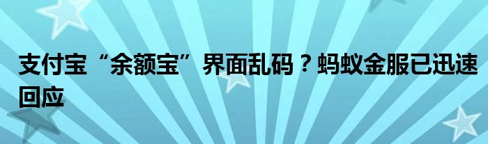 支付宝“余额宝”界面乱码?蚂蚁金服已迅速回应