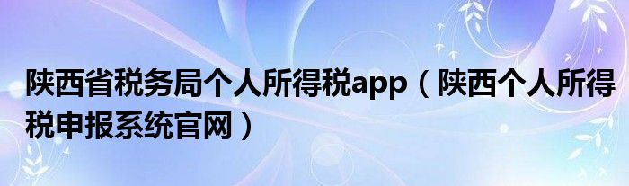 陕西省税务局个人所得税app(陕西个人所得税申报系统官网)