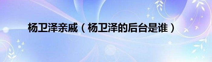 杨卫泽亲戚(杨卫泽的后台是谁)