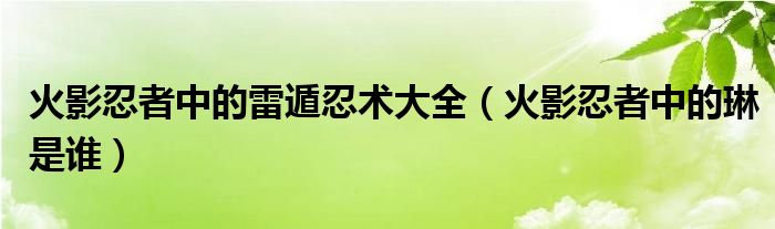 火影忍者中的雷遁忍术大全(火影忍者中的琳是谁)