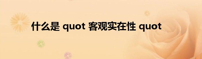 什么是 quot 客观实在性 quot