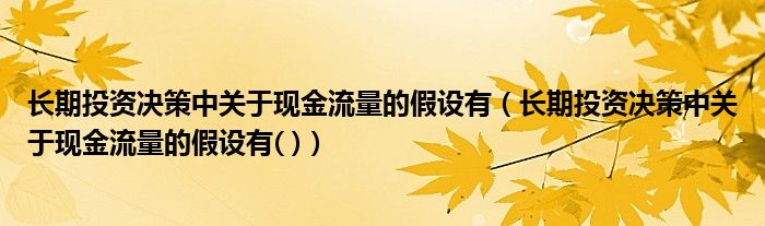 长期投资决策中关于现金流量的假设有(长期投资决策中关于现金流量的假设有( ))