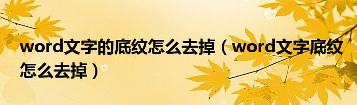word文字的底纹怎么去掉(word文字底纹怎么去掉)