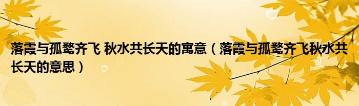 落霞与孤鹜齐飞 秋水共长天的寓意(落霞与孤鹜齐飞秋水共长天的意思)