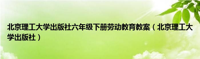 北京理工大学出版社六年级下册劳动教育教案(北京理工大学出版社)