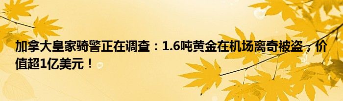 加拿大皇家骑警正在调查:1.6吨黄金在机场离奇被盗,价值超1亿美元!