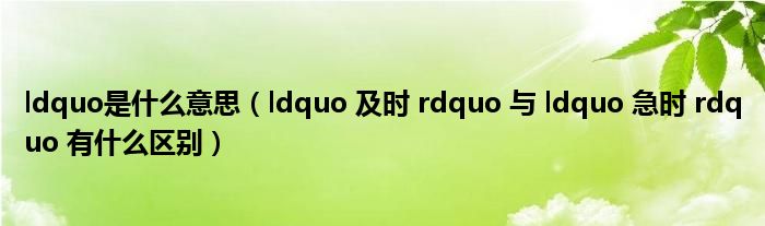 ldquo是什么意思(ldquo 及时 rdquo 与 ldquo 急时 rdquo 有什么区别)