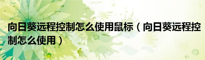向日葵远程控制怎么使用鼠标(向日葵远程控制怎么使用)