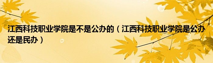江西科技职业学院是不是公办的(江西科技职业学院是公办还是民办)