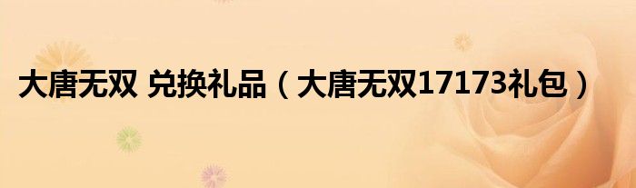 大唐无双 兑换礼品(大唐无双17173礼包)