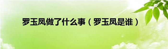 罗玉凤做了什么事(罗玉凤是谁)