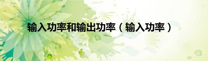 输入功率和输出功率(输入功率)