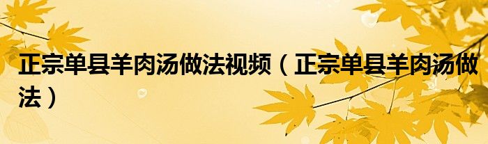正宗单县羊肉汤做法视频(正宗单县羊肉汤做法)