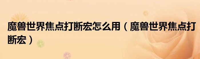 魔兽世界焦点打断宏怎么用(魔兽世界焦点打断宏)