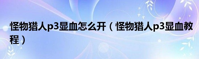 怪物猎人p3显血怎么开(怪物猎人p3显血教程)