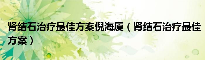 肾结石治疗最佳方案倪海厦(肾结石治疗最佳方案)