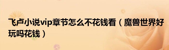 飞卢小说vip章节怎么不花钱看(魔兽世界好玩吗花钱)