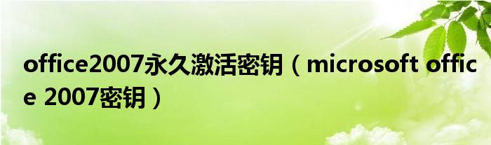 office2007永久激活密钥(microsoft office 2007密钥)