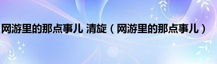 网游里的那点事儿 清旋(网游里的那点事儿)