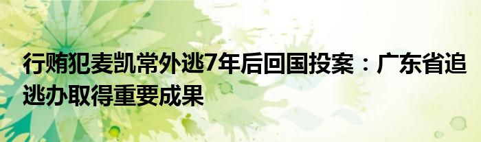 行贿犯麦凯常外逃7年后回国投案：广东省追逃办取得重要成果