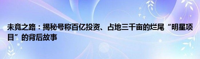 未竟之路：揭秘号称百亿投资、占地三千亩的烂尾“明星项目”的背后故事