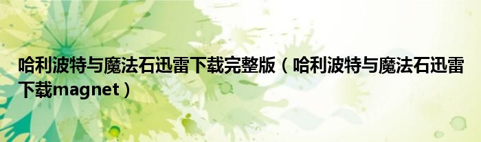 哈利波特与魔法石迅雷下载完整版(哈利波特与魔法石迅雷下载magnet)