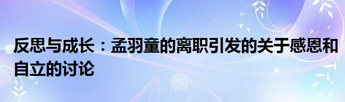 反思与成长：孟羽童的离职引发的关于感恩和自立的讨论