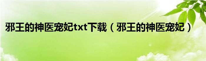 邪王的神医宠妃txt下载（邪王的神医宠妃）