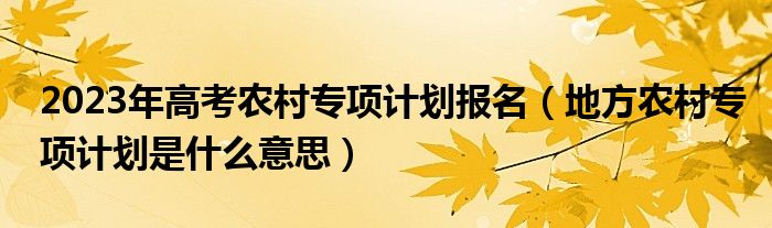 2023年高考农村专项计划报名（地方农村专项计划是什么意思）