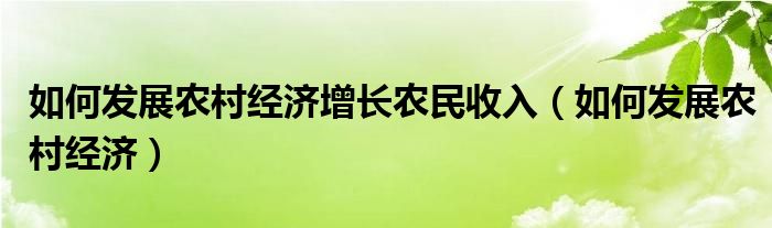 如何发展农村经济增长农民收入（如何发展农村经济）