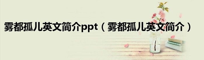 雾都孤儿英文简介ppt（雾都孤儿英文简介）