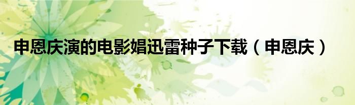 申恩庆演的电影娼迅雷种子下载(申恩庆)