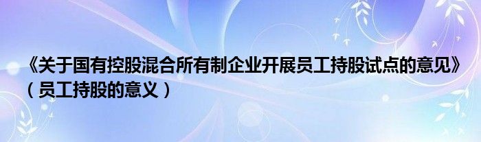 《关于国有控股混合所有制企业开展员工持股试点的意见》(员工持股的意义)
