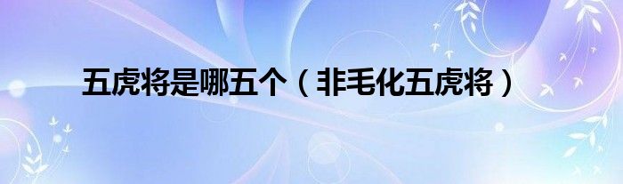 五虎将是哪五个(非毛化五虎将)