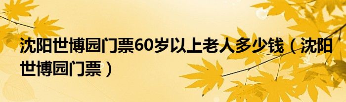沈阳世博园门票60岁以上老人多少钱(沈阳世博园门票)