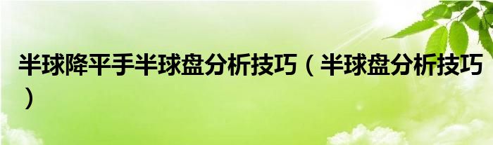 半球降平手半球盘分析技巧(半球盘分析技巧)