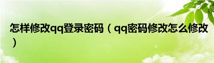 怎样修改qq登录密码(qq密码修改怎么修改)