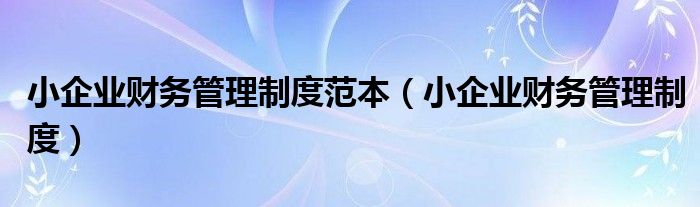 小企业财务管理制度范本(小企业财务管理制度)