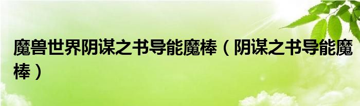 魔兽世界阴谋之书导能魔棒(阴谋之书导能魔棒)