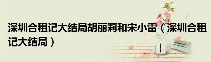 深圳合租记大结局胡丽莉和宋小雷(深圳合租记大结局)