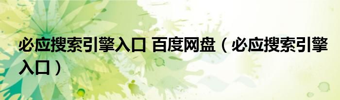 必应搜索引擎入口 百度网盘(必应搜索引擎入口)