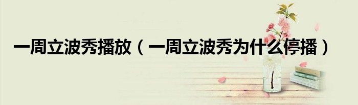 一周立波秀播放(一周立波秀为什么停播)