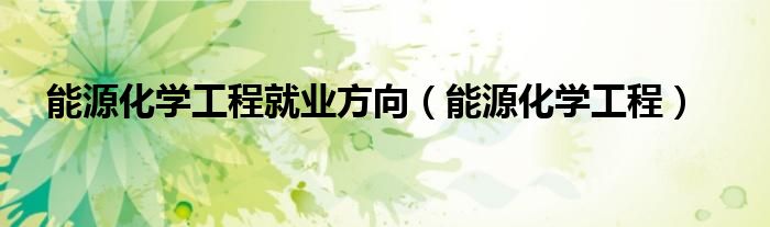 能源化学工程就业方向(能源化学工程)