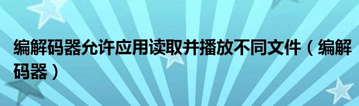 编解码器允许应用读取并播放不同文件(编解码器)