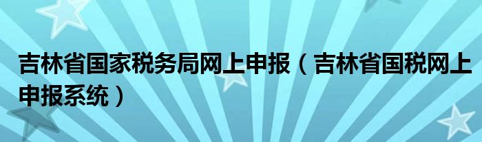 吉林省国家税务局网上申报(吉林省国税网上申报系统)