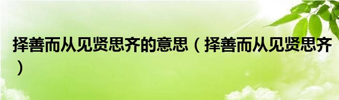 择善而从见贤思齐的意思(择善而从见贤思齐)